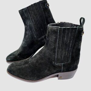 Sam Edelman Size 8.5 Bronson Black Suede Chelsea Boots Stacked Block Heel